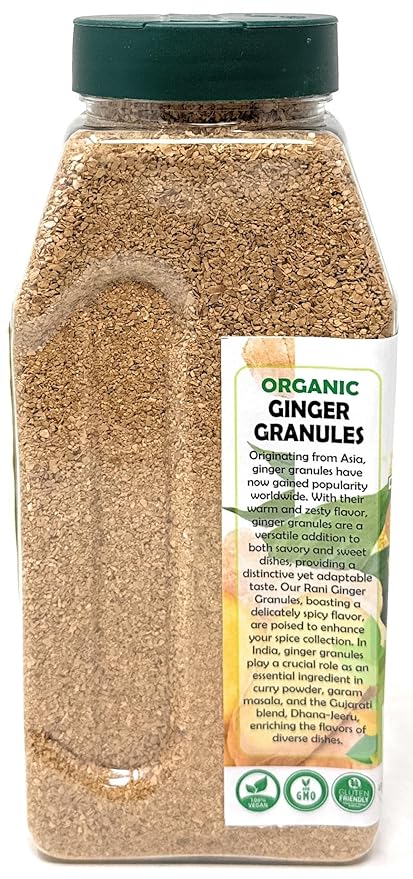Rani Organic Granulated Ginger (Adarak Granules) 16oz (1lb) 454g PET Jar ~ All Natural | Gluten