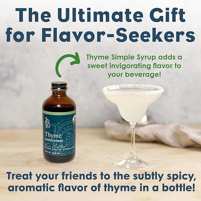 Bluestem Botanicals Organic Thyme Simple Syrup, 8 oz, Cocktail and Mocktail Mixer for Drinks