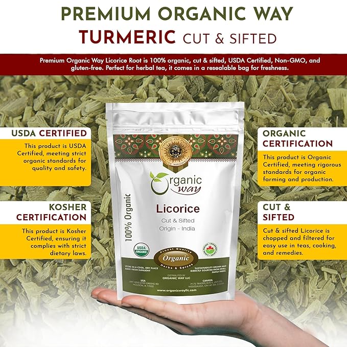 Organic Way Premium Licorice Root Cut & Sifted (Glycyrrhiza glabra) - Healthy Digestion | Organic &