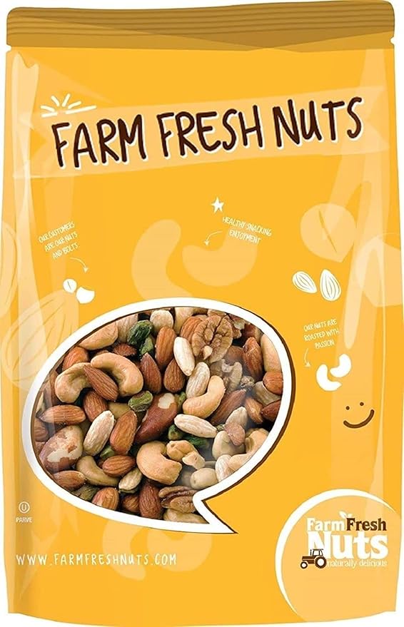 Farm Fresh Nuts DELUXE MIXED NUTS Roasted with the Healthy Himalayan Salt. - Oven Roasted without