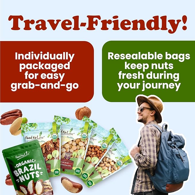 Food to Live - Organic Delicious Nuts in a Gift Box - A Variety Pack of Pecans, Hazelnuts, Brazil