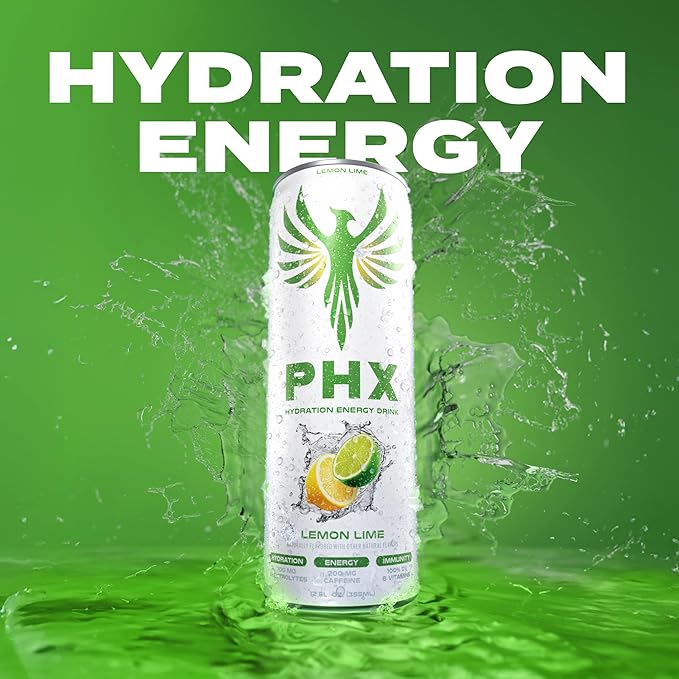 PHX Hydration Energy Drink - 700mg Electrolytes, 200mg Natural Green Tea Caffeine, 100% Daily Value