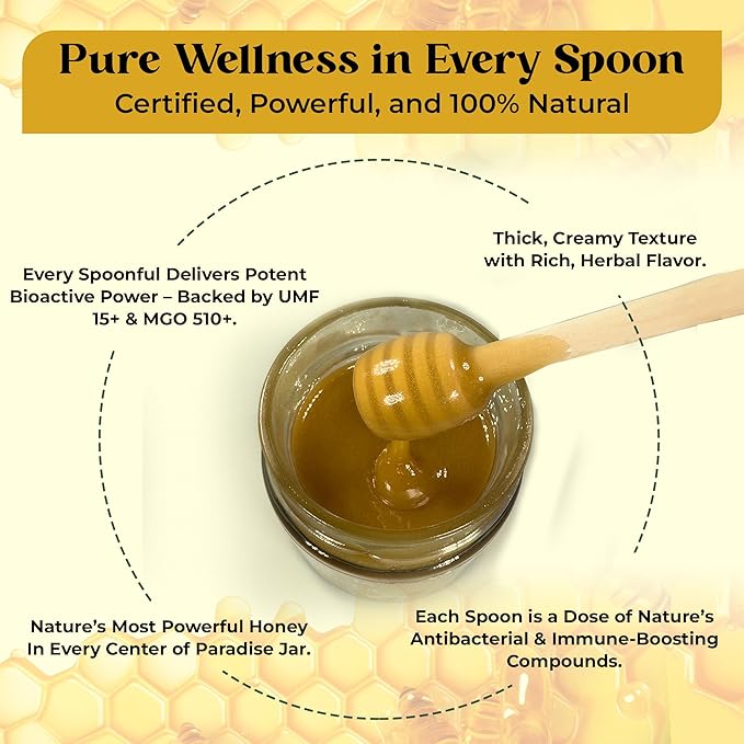 Center of Paradise Raw Manuka Honey Certified UMF 15+ | MGO 510+ (250g / 8.8oz) Glass Jar - Pure &