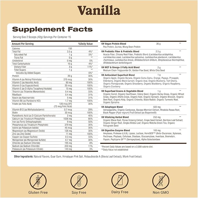 VitaHustle ONE Meal Replacement Shake - Plant Based Protein Powder by Kevin Hart - Vegan, Meal