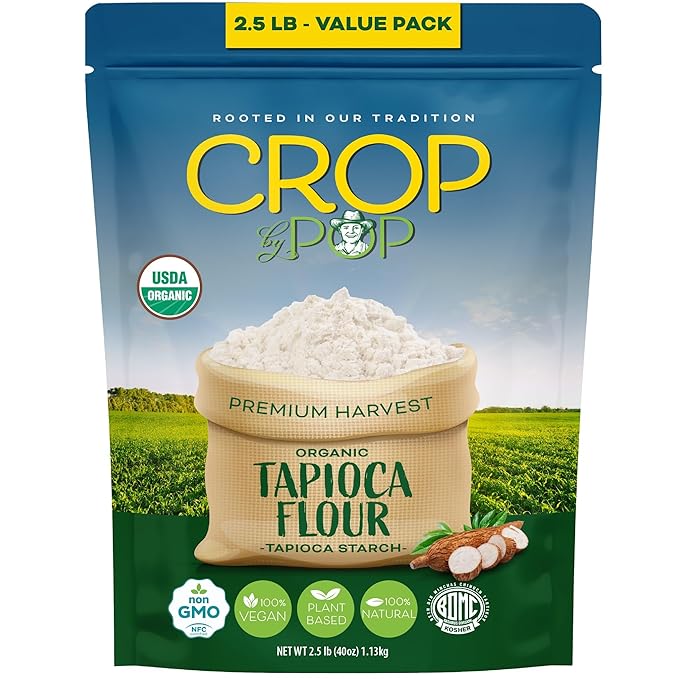 CROP BY POP - Organic Tapioca Starch Flour (40 Oz - 2.5 LB) Packed Fresh in Resealable Bag - USDA