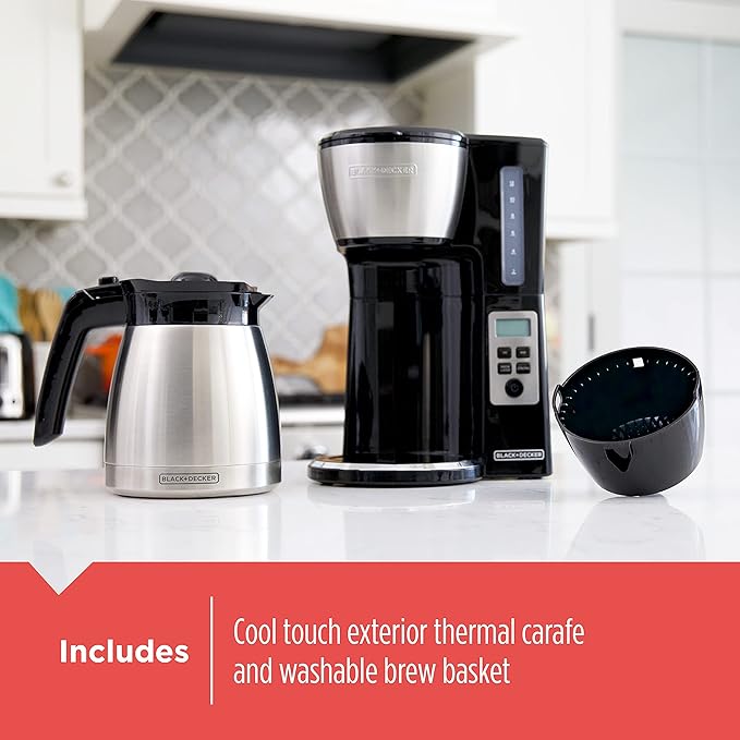 BLACK+DECKER 12 Cup Thermal Programmable Coffee Maker with Brew Strength and VORTEX Technology