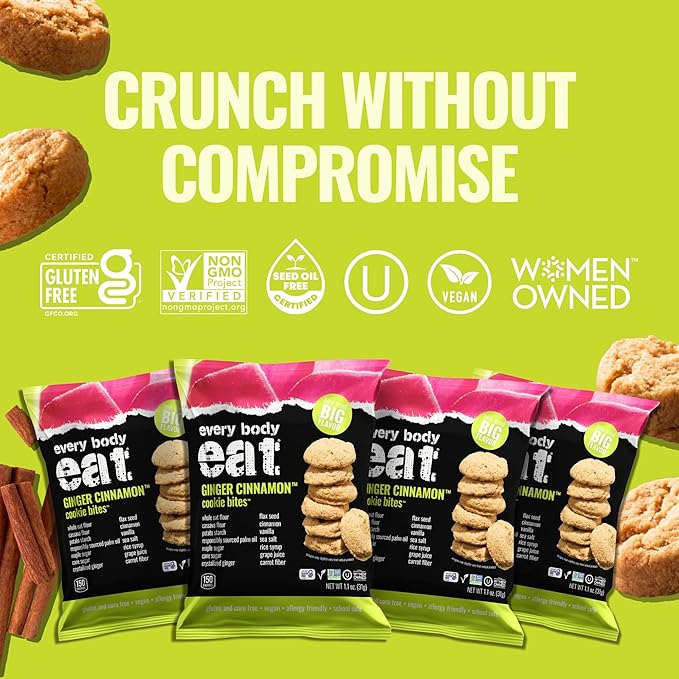 Every Body Eat Crunchy Cookie Bites, Gluten & Dairy Free, Vegan, School Safe Lunch Snacks, Single
