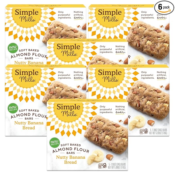 Simple Mills Almond Flour Snack Bars, Nutty Banana Bread - Gluten Free, Made with Organic Coconut