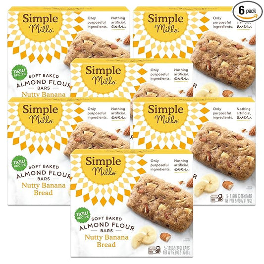 Simple Mills Almond Flour Snack Bars, Nutty Banana Bread - Gluten Free, Made with Organic Coconut