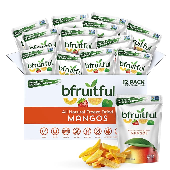 bfruitful Freeze-Dried Mango, Freeze Dried Fresh Fruit Bites, Gluten Free, Vegan, Dairy Free