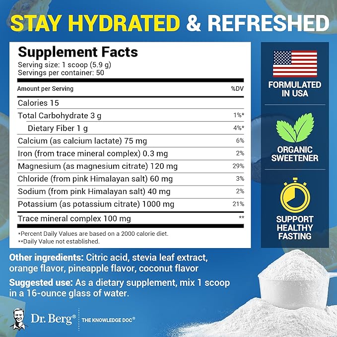 Dr. Berg Zero Sugar Hydration Keto Electrolyte Powder - Enhanced w/ 1000 mg of Potassium & Real