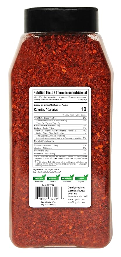 Byait Gochugaru Korean Chili Flakes 16 Oz (1 LB), Medium Hot, 100% Pure Red Chili Pepper Flakes for