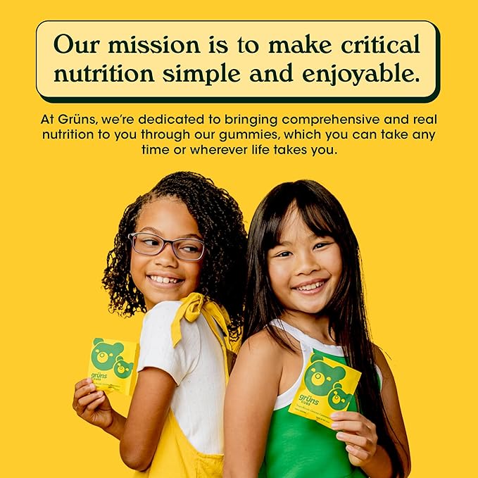 Gruns Kids Vitamins, Super Greens Gummies - Superfood Gummy Bears with Spirulina, Chlorella, 20+