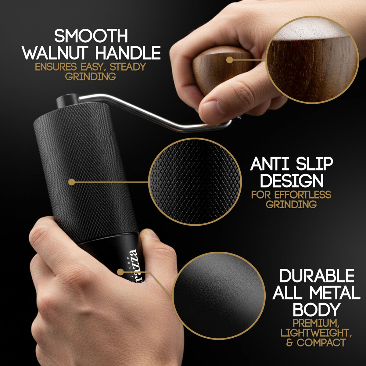 Tierra Trazza Manual Coffee Grinder, Conical Burr Coffee Grinder with Stainless Steel Burrs &