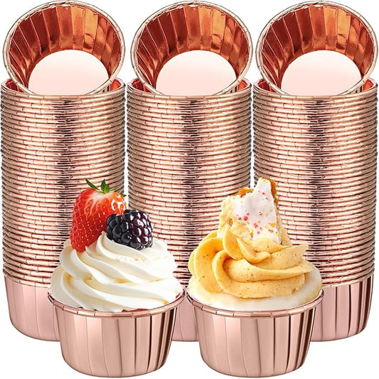 300 Pack Rose Gold Cupcake Liners Bulk Disposable Foil Muffin Cups 3.5 oz Wrappers for Baking