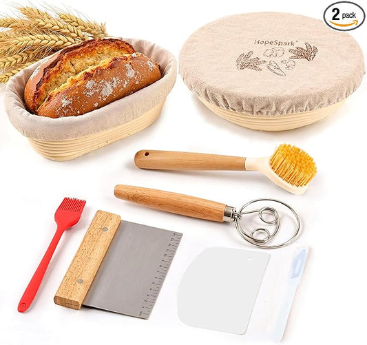 Sourdough Bread Proofing Basket Kit,9" Round and 10" Oval Banneton Basket with Liners &