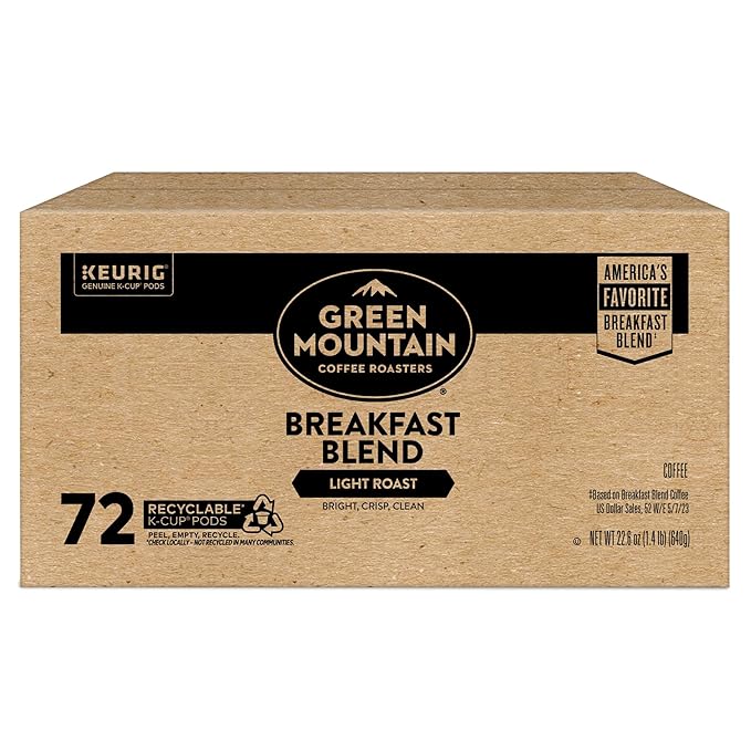 Green Mountain Coffee Roasters Breakfast Blend Single-Serve Keurig K-Cup Pods, Light Roast Coffee