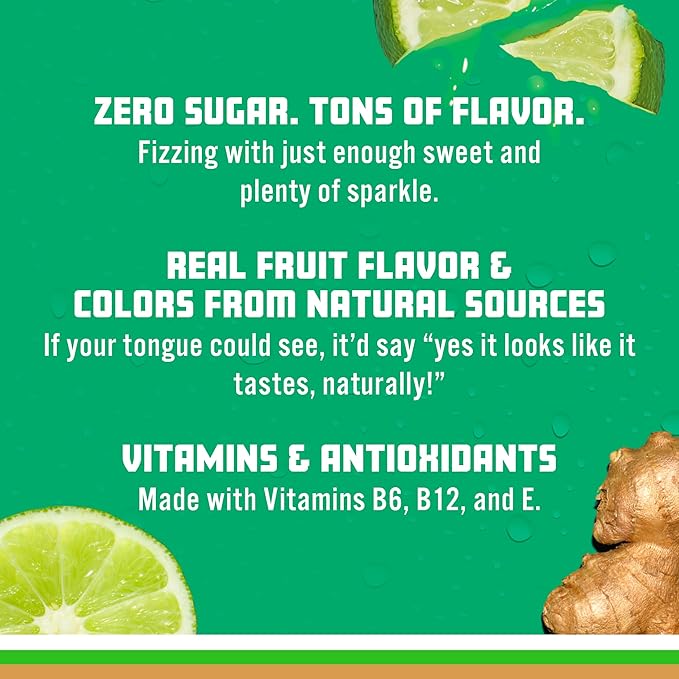 Sparkling Ice, Ginger Lime Sparkling Water, Zero Sugar Flavored Water, with Vitamins and