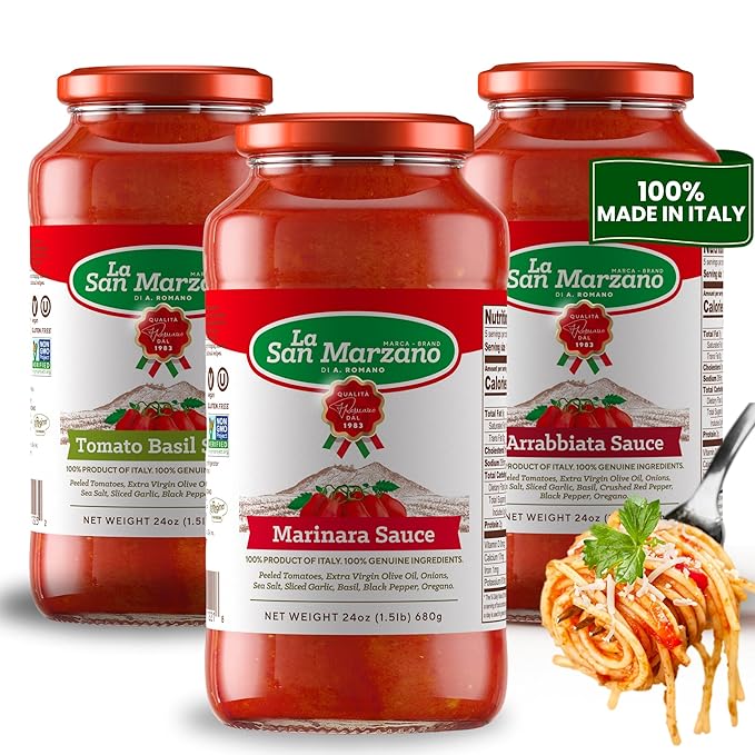 La San Marzano Variety Pack, Tomato Basil, Arrabiata, Marinara Sauce, 24 oz, Pasta Sauce Made in