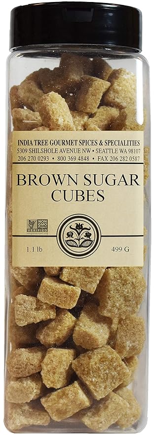 India Tree Brown Sugar Cubes from Mauritius - 1.1 lb Pantry Pak - Unrefined Demerara Cane Sugar