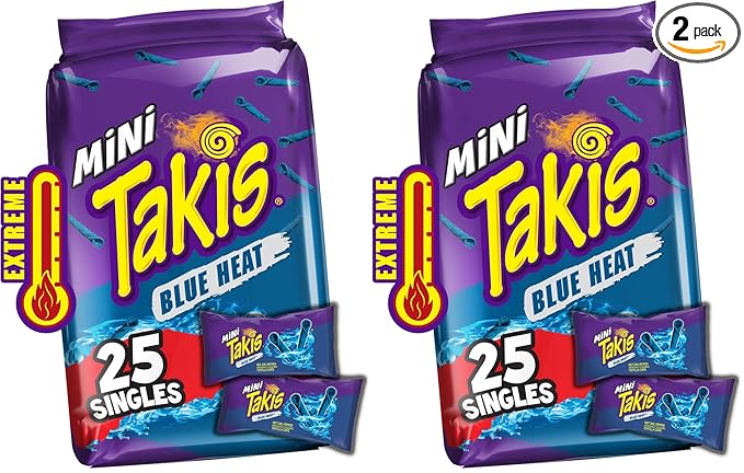 Takis Blue Heat Mini 25 pc / 1.23 oz Bite Size Multipack, Hot Chili Pepper Flavored Extreme Spicy
