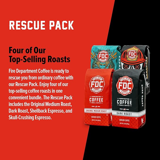 Fire Department Coffee - Gives Back to Firefighters - Rescue Variety Pack - Ground Coffee - Medium
