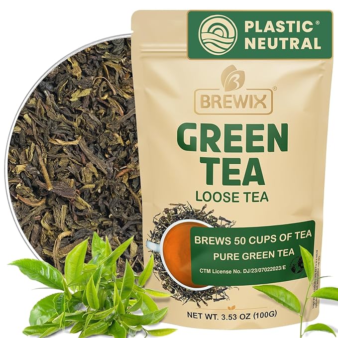 BREWIX, Green Tea Loose Leaf (50+ Cups, 3.53oz/100g) Gluten Free I High Elevation Grown Green Tea