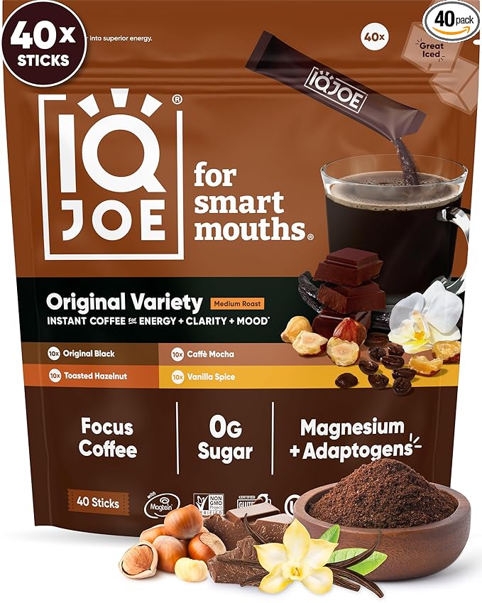 IQJOE Mushroom Coffee Packets (40 Servings) Lion’s Mane, Magtein Magnesium, Antioxidants
