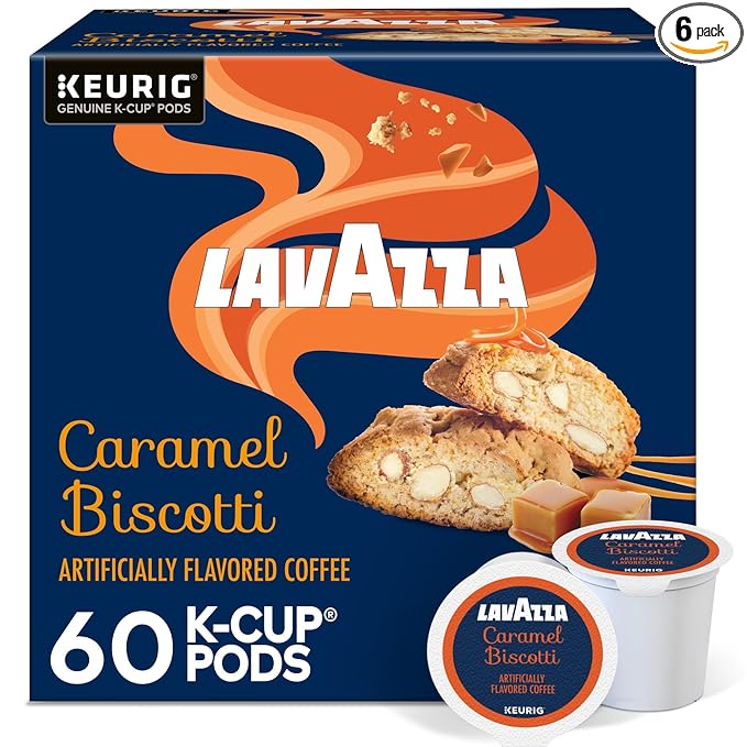 Lavazza Caramel Biscotti Coffee, Single Serve Keurig K-Cup Pods, Flavored Coffee, 60-Count Box (6