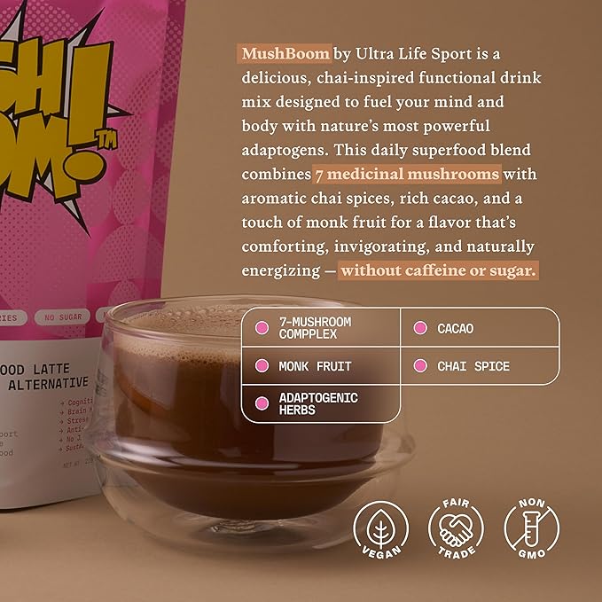 Ultra Life Sport - MushBoom Organic Mushroom Coffee Alternative Drink - 30 Servings 7 Mushroom