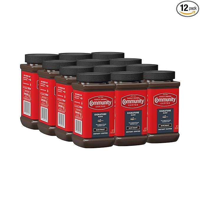 Community Coffee Signature Blend Instant Coffee, 84 Ounces, Dark Roast 7 Ounce Jar (Pack of 12)