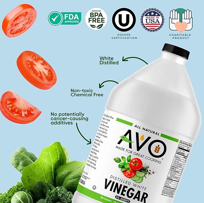 AVO 1 Gallon (128 oz) Pure Natural Distilled White Vinegar - 5% Acidity (2 pack)