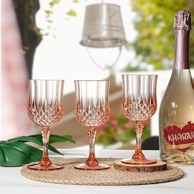 XUWAIDSGN 24 Pcs 7oz Plastic Vintage Wine Glasses Drinking Glasses Unbreakable Wedding Glassware