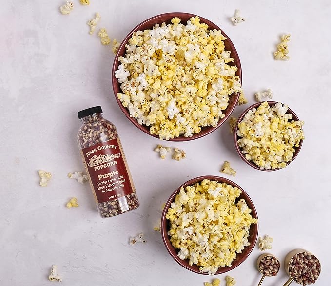 Amish Country Popcorn | 2-14 oz Bottles | Purple Popcorn Kernels | Old Fashioned, Non-GMO and
