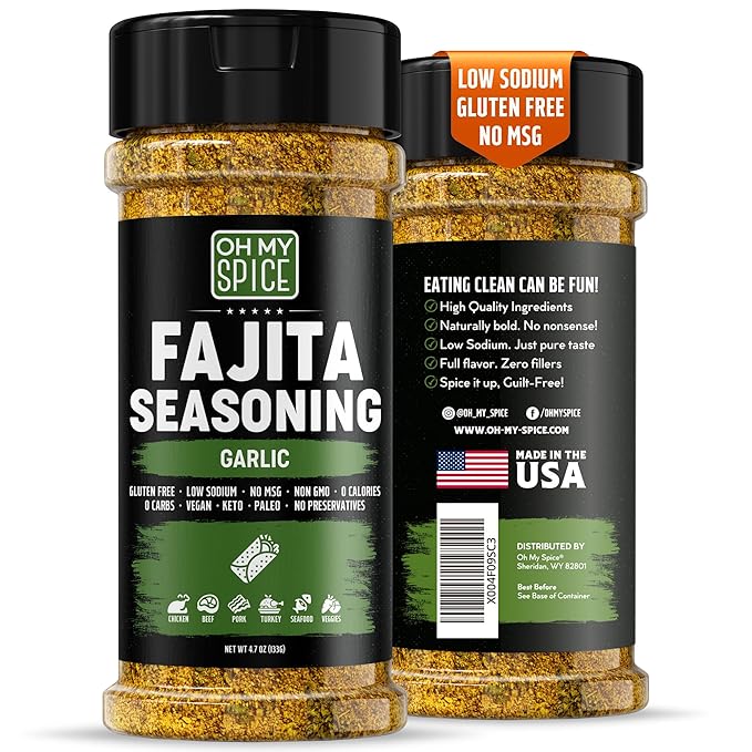 Fajita Seasoning Mix Garlic Powder Seasoning - Gluten Free & Low Sodium Mexican Seasonings Blend
