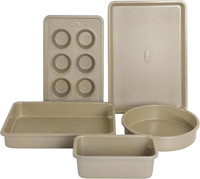 Oster Verlice 5 Piece Carbon Steel Baking Pans Bakeware Set W/Premium PFA Free Nonstick - Champagne
