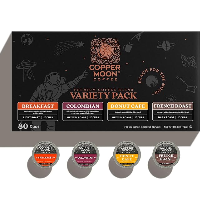 Copper Moon Single Serve Coffee Pods For Keurig K-Cup Brewers, Light Medium & Dark Roast, Variety