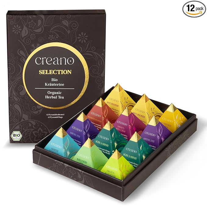 Creano Organic Herbal Tea Gift Set "Organic Herbal Tea" – 12 Pyramid Tea Bags in 9 Different