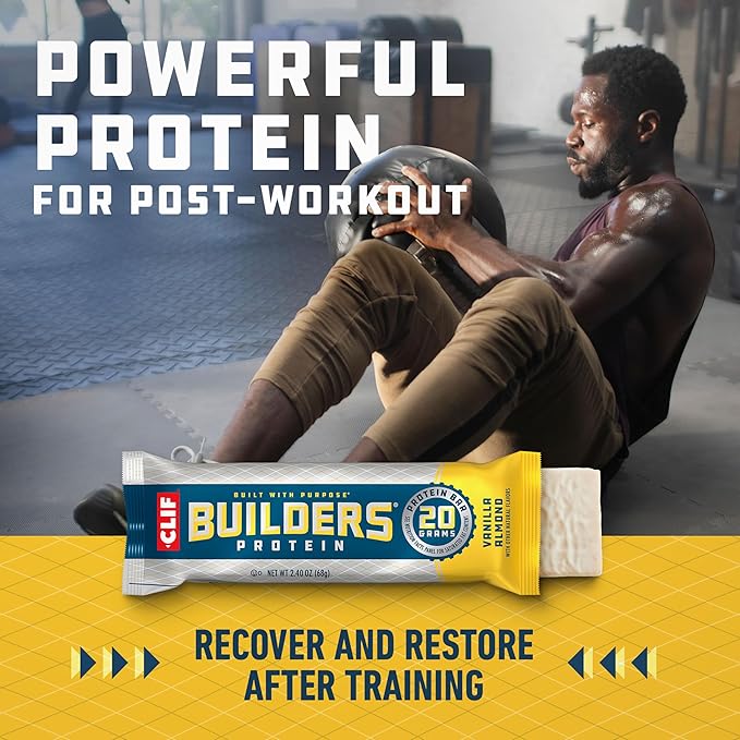 CLIF BUILDERS Protein Bars - Vanilla Almond Flavor - 20g Plant Based Protein - Gluten Free