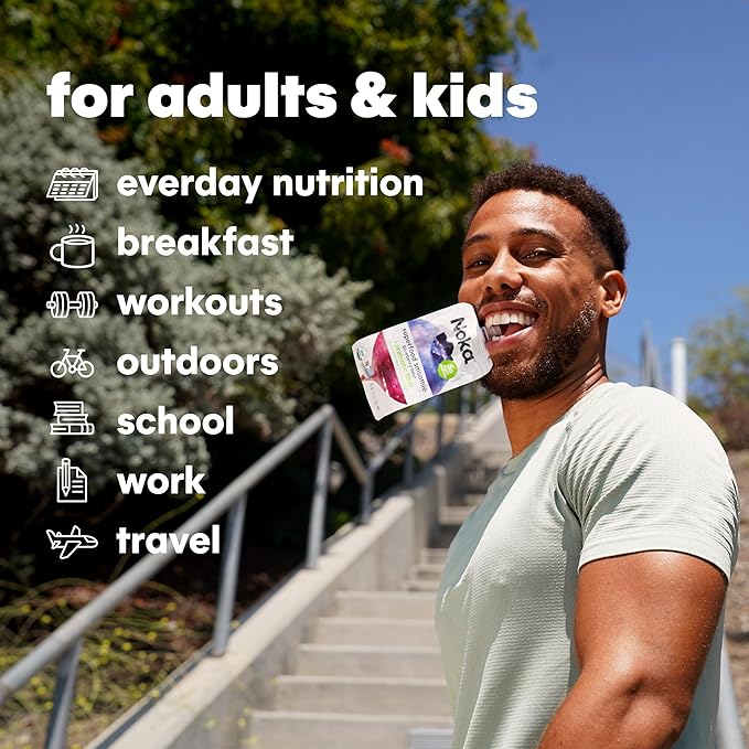 Noka Superfood Fruit Smoothie Pouches, Blueberry Beet, Healthy Snacks with Flax Seed, Prebiotic