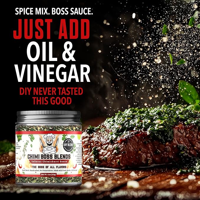Chimi Boss Blends Infierno Chimichurri Dry Seasoning, 4 oz – Spicy Argentinian Herb & Chili Rub