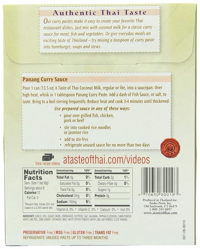 A Taste of Thai Panang Curry Paste, 1.75-Ounce Packets (Pack of 12)