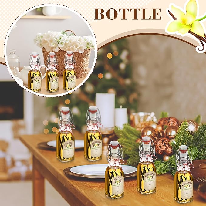 Uiifan 12 pcs 4 oz Swing Top Clear Square Glass Bottles For Vanilla Extract with Caps and Cotton