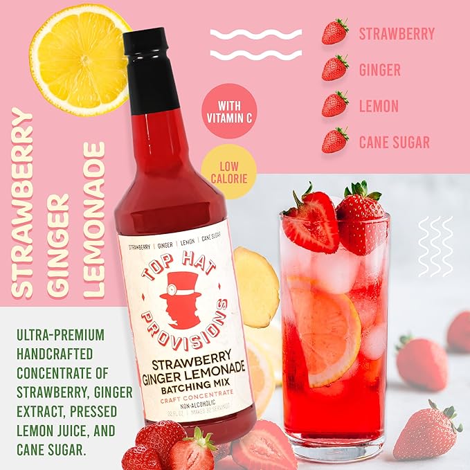 Top Hat Strawberry Ginger Lemonade Concentrate & Batching Mix – 32oz bottle