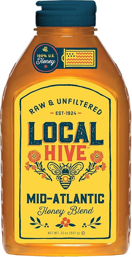 Local Hive Mid Atlantic Raw Unfiltered Honey – 32oz, 100% Pure US Honey, Sourced from American Bees