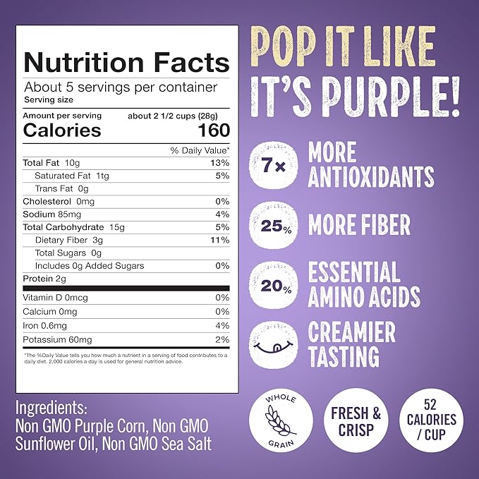 Purplesful Purple Corn Popcorn, Silkier, Creamier & Healthy Popcorn, Vegan-Friendly, Non-GMO