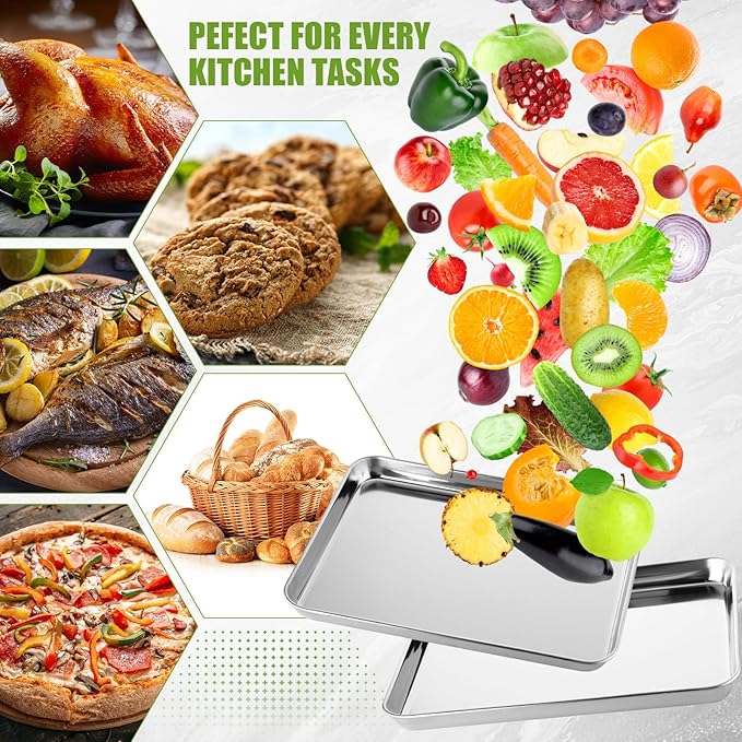6 Pcs Baking Sheet Set Stainless Steel Cookie Sheet Cookie Baking Pan Bakeware Oven Tray Dishwasher