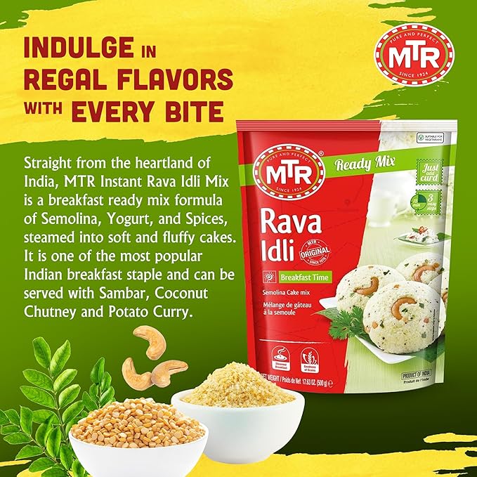 MTR Instant Rava Idli Mix - Ready to Cook Authentic Indian Breakfast, Lunch, Dinner or Snack Meal