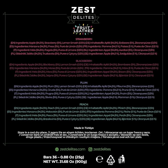 Fruit Snacks by Zest Delites, Fruit Leather, Healthy Snacks for Adults & Kids, Vegan Apple-Based