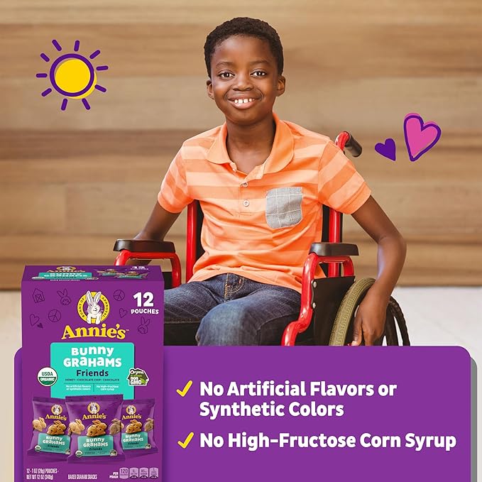 Annie's Organic Friends Bunny Grahams, Chocolate Chip, Chocolate, and Honey Baked Graham Snacks, 12